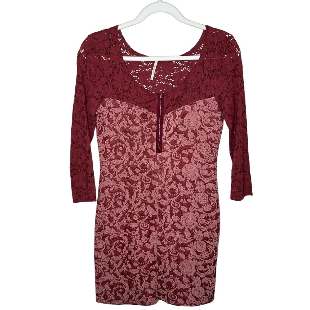Free People Love You to Pieces Dress Red Floral Small Lace Stretchy